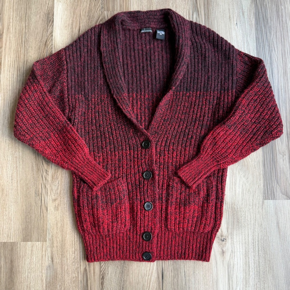 Y2K Moda International Red Burgundy Ribbed Knit Wool‎ Mohair Cardigan Sweater XS